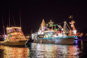 Boats of all sizes decorated for the Oxnard Parade of Lights