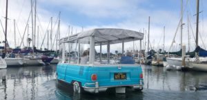 Meet the H2O bus, a refurbed electric boat that looks like a turquoise 1967 Volkswagen Kombi Van