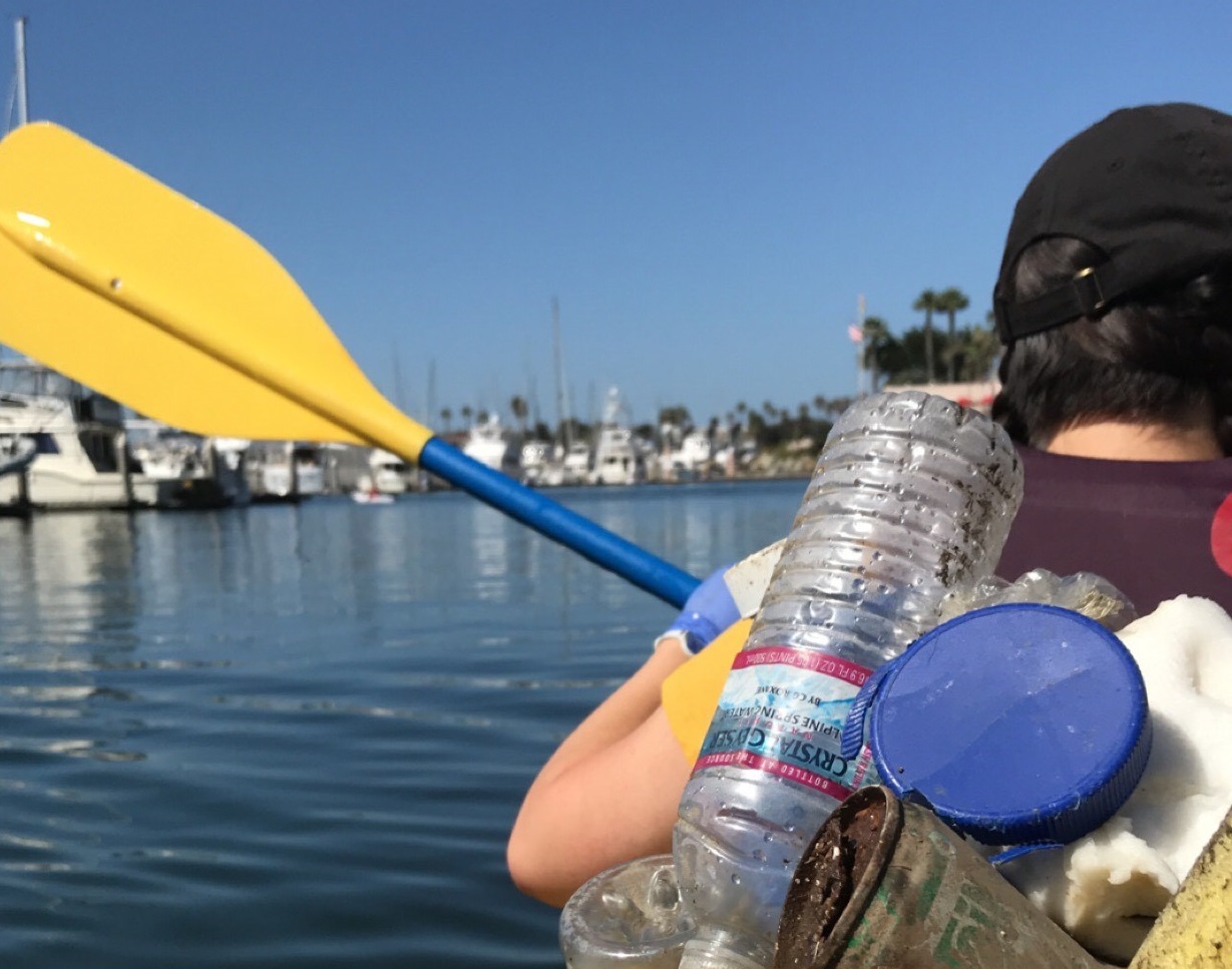 Closeup of trash hauled from the harbor, as viewed from a cleanup kayak