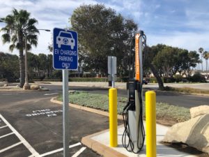 An electric vehicle charging station at CIH
