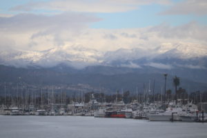 harbor with mountains in background